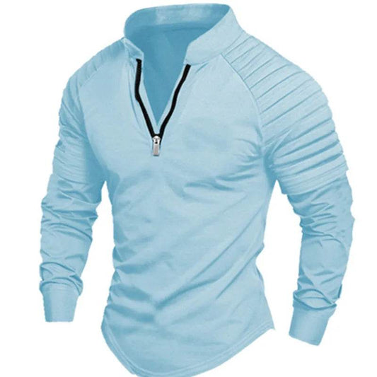 Men's Long Sleeve Polo Shirt - Casual Solid Color with Zipper Collar - Buy Center US
