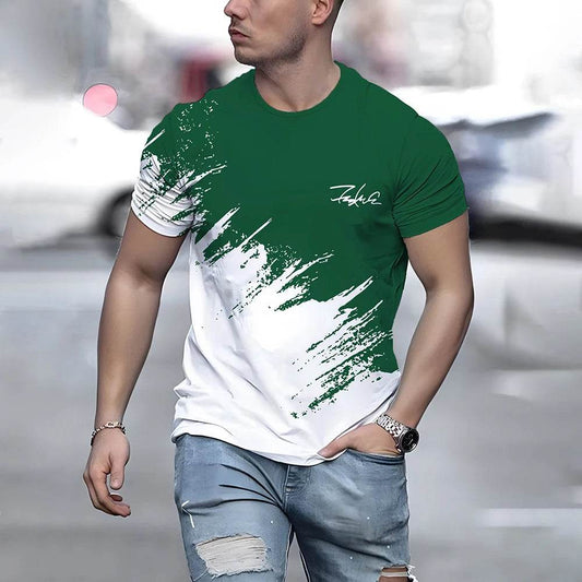 Casual Summer Men's T-Shirt - Color Contrast Print, Breathable & Lightweight - Buy Center US