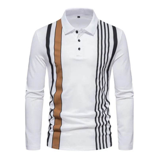 Autumn Solid Stripe Design Polo Shirt for Men - Long Sleeve Casual Wear - Buy Center US