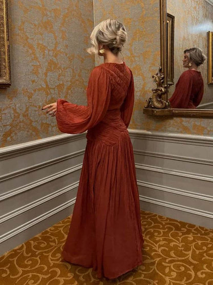 Elegant Pleated O-Neck Long Dress - Women's Summer Beach Chic - Buy Center US