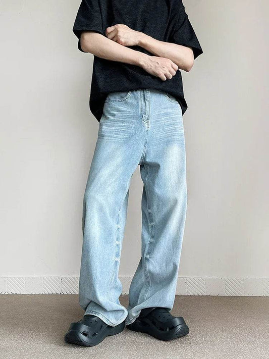 Men's Vintage Blue Jeans - Casual Straight Baggy Denim Trousers - Buy Center US