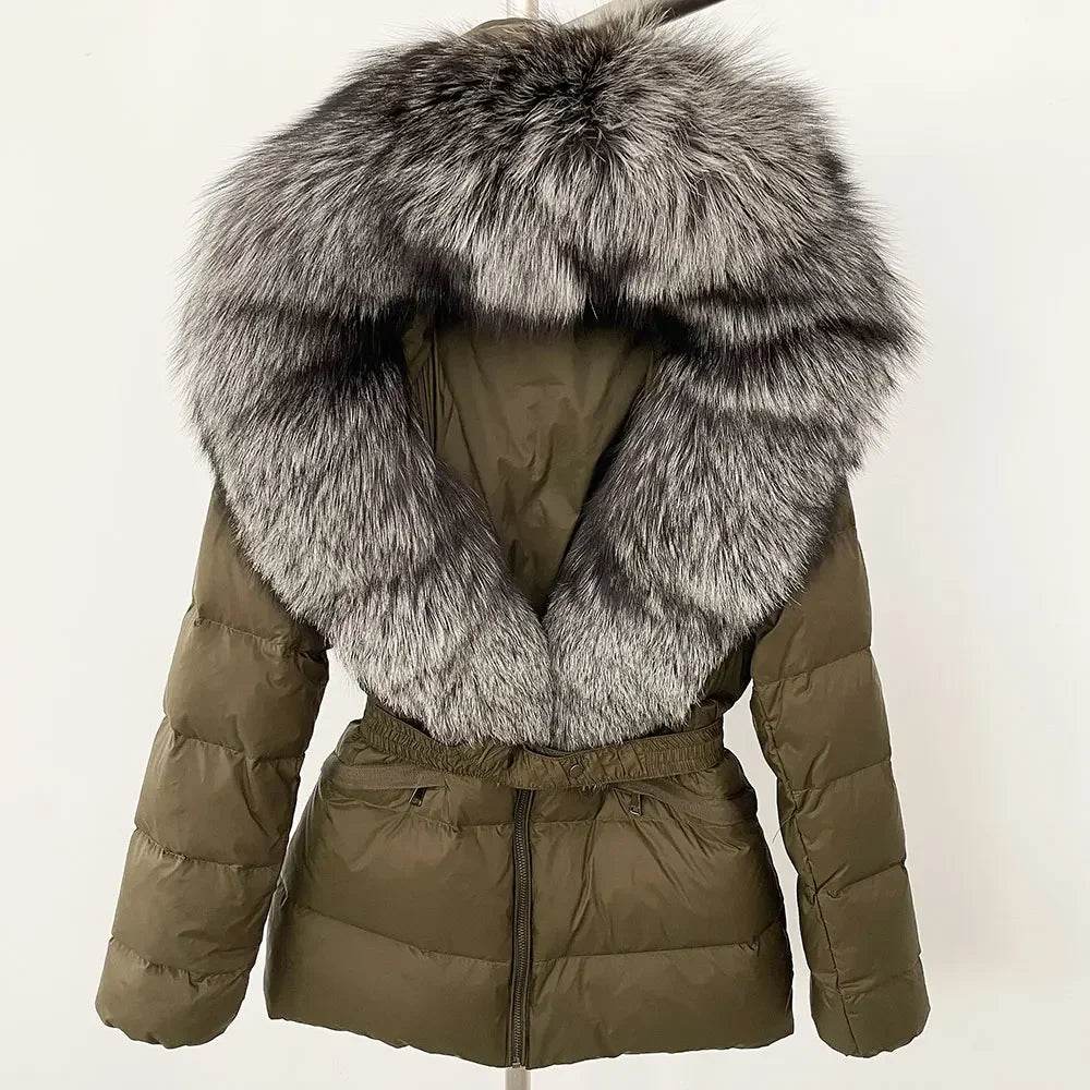 Women's Hooded White Duck Down Coat - Real Raccoon Fur Collar - Buy Center US