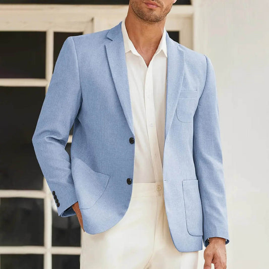 Men's Slim Fit Two-Button Blue Suit Jacket - Stylish Casual Blazer - Buy Center US