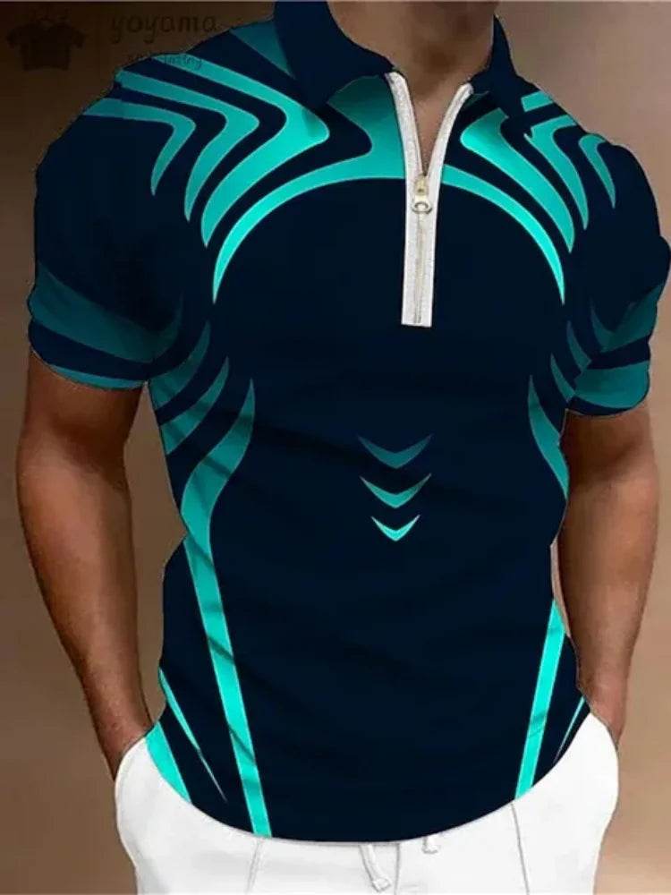 Men's Summer Zip Polo Shirt - Casual Short Sleeve Graphic T-Shirt - Buy Center US