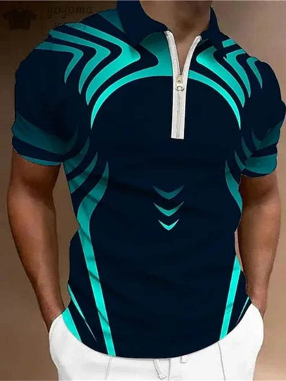 Men's Summer Zip Polo Shirt - Casual Short Sleeve Graphic T-Shirt - Buy Center US