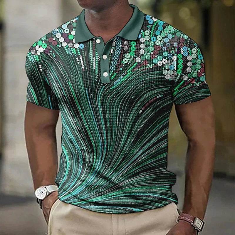 3D Printed Men's Polo Shirt - Striped Graphic Print, Short Sleeve, Casual Style - Buy Center US