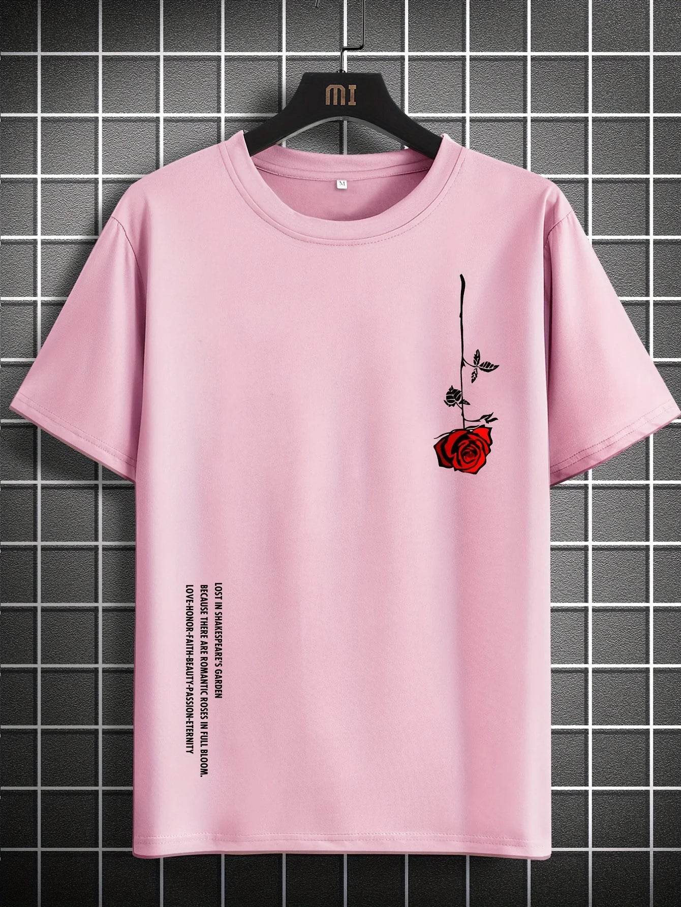 GUILAN Men's Casual Rose Print T-Shirt - 100% Cotton, Slim Fit Style - Buy Center US