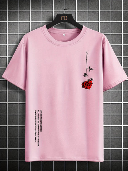 GUILAN Men's Casual Rose Print T-Shirt - 100% Cotton, Slim Fit Style - Buy Center US