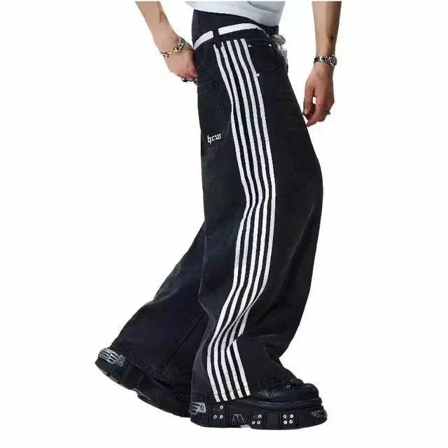 BiggOrange Y2K Rhinestone Jeans - Vintage Hip Hop Wide Leg Trousers - Buy Center US