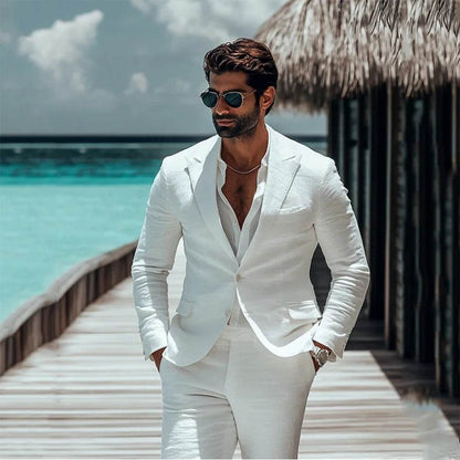 TULX White Linen Suit for Men - 2-Piece Wedding Tuxedo Set - Buy Center US