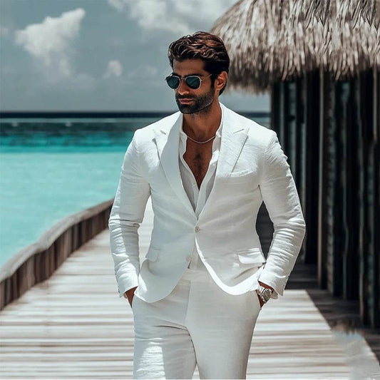 TULX White Linen Suit for Men - 2-Piece Wedding Tuxedo Set - Buy Center US