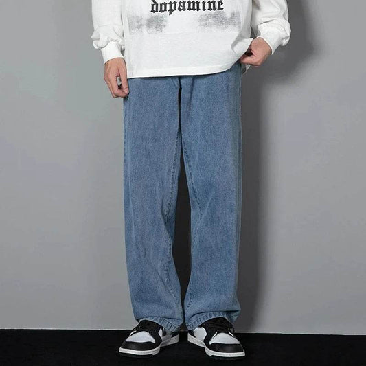 Men's Straight Leg Casual Jeans - Baggy Korean Streetwear Denim - Buy Center US