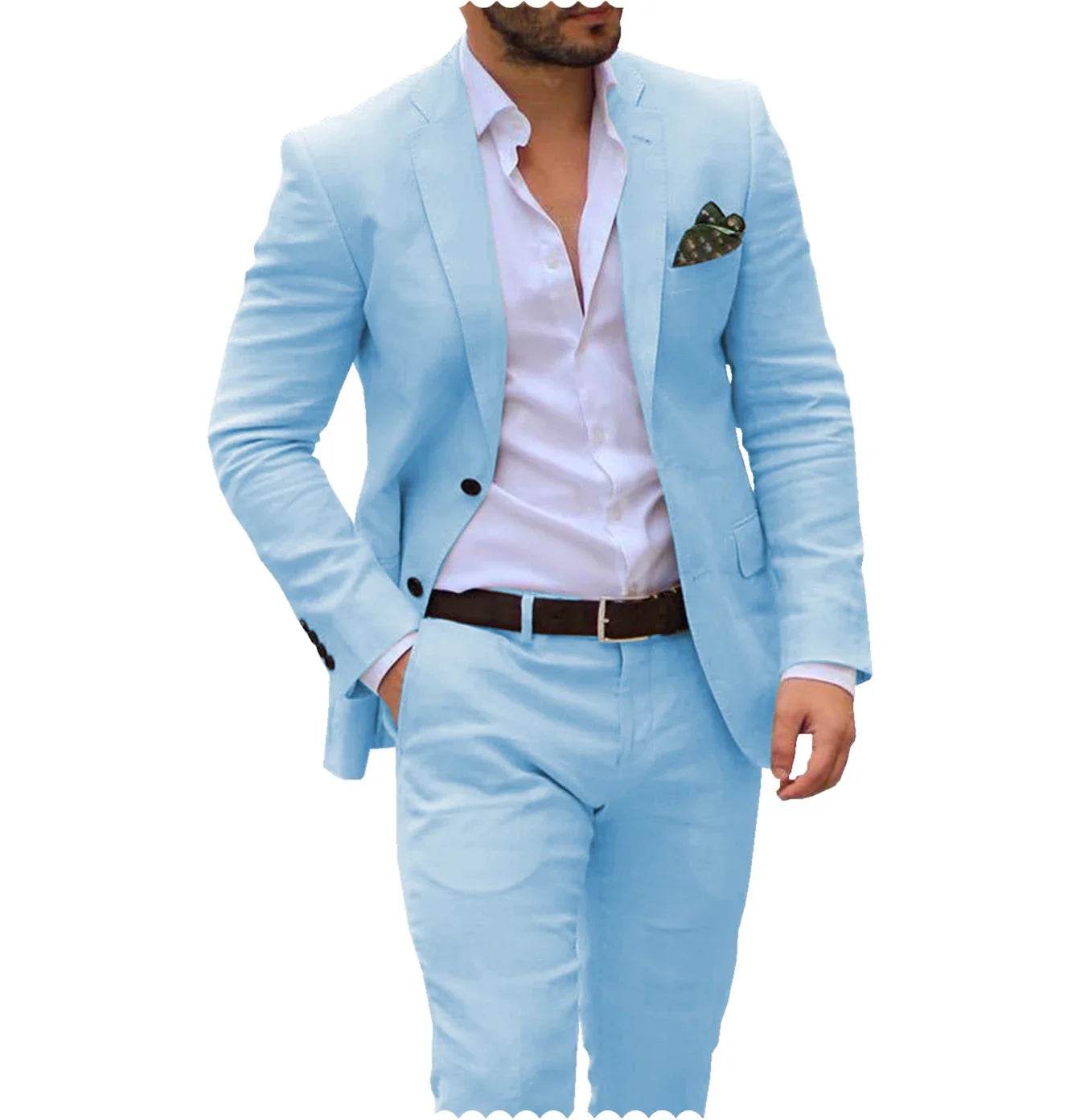 Men’s Linen Wedding Suit - 2 Piece Blazer & Pants for Groom, Custom Fit - Buy Center US