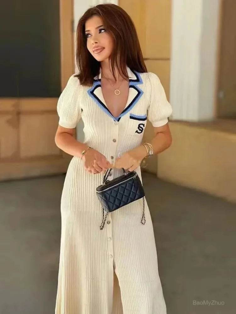 2024 Summer Elegant Slim Knitted Dress - Women's Casual Vintage Style - Buy Center US