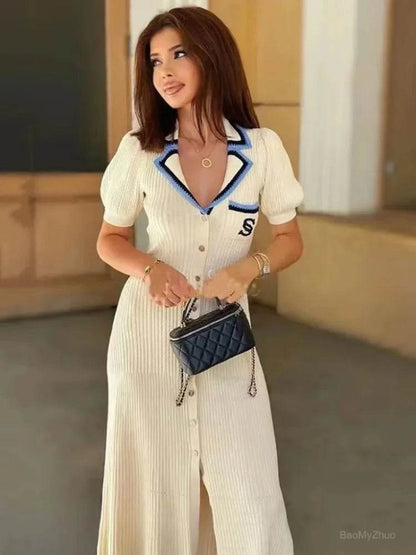2024 Summer Elegant Slim Knitted Dress - Women's Casual Vintage Style - Buy Center US