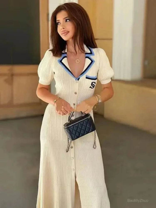 2024 Summer Elegant Slim Knitted Dress - Women's Casual Vintage Style - Buy Center US