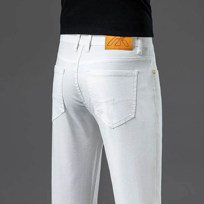 2024 Men's Creamy-White Straight Denim Jeans - Lightweight Casual Pants - Buy Center US