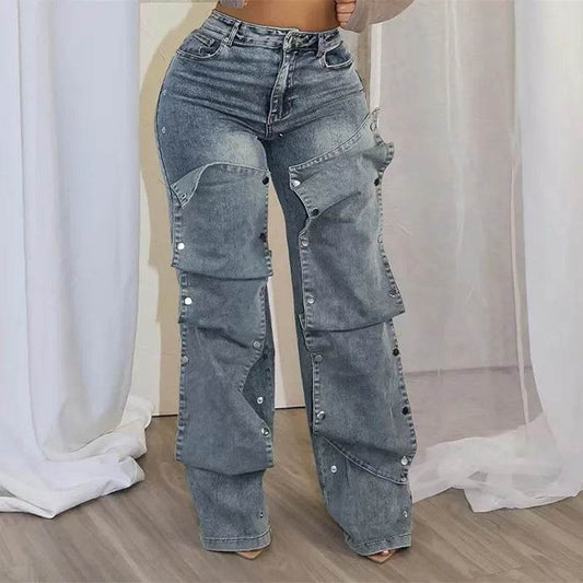High Street Women’s Wide Leg Denim Pants - Cargo Cutout Style - Buy Center US