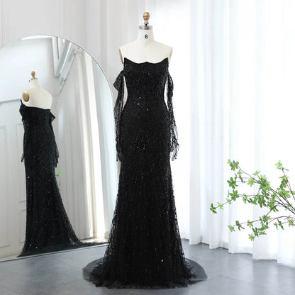 Sharon Said Luxury Mermaid Evening Dress - Green Tulle Gown with Gloves - Buy Center US