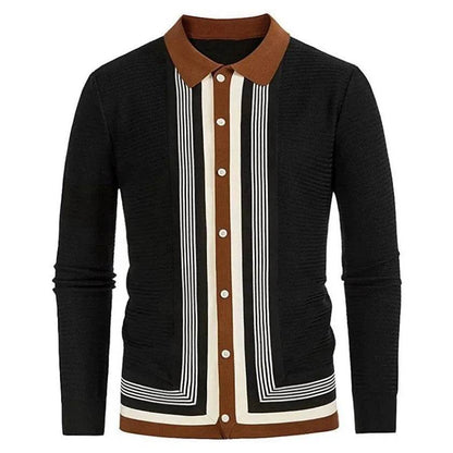 Naupang Men's Striped High-End Knitted Cardigan - Casual Long Sleeve Polo - Buy Center US
