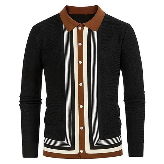 Naupang Men's Striped High-End Knitted Cardigan - Casual Long Sleeve Polo - Buy Center US