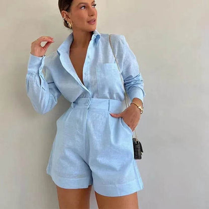 Women's Casual 2-Piece Summer Outfit - Button Detail & Shorts - Buy Center US