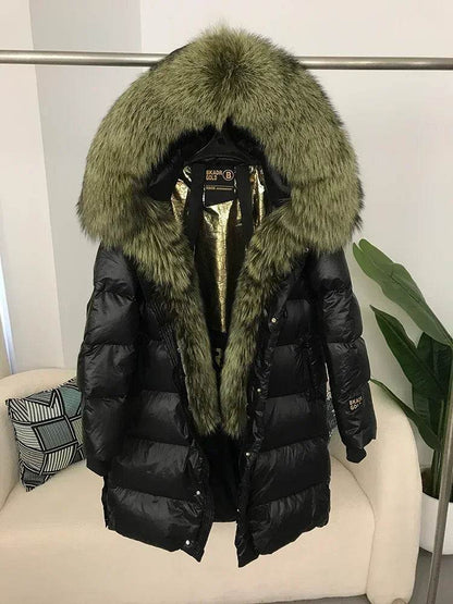 2023 Women’s Thick Winter Jacket - Real Fox Fur Collar, Hooded Design - Buy Center US