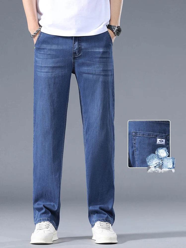 Men's Thin Straight Lyocell Jeans - Casual Comfortable Fashion Trousers - Buy Center US