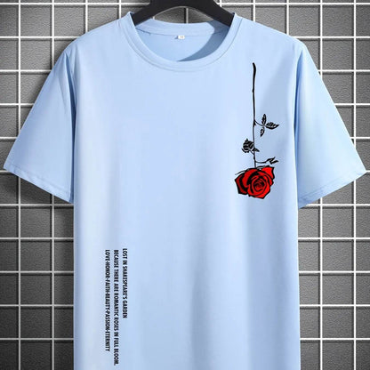 GUILAN Men's Casual Rose Print T-Shirt - 100% Cotton, Slim Fit Style - Buy Center US