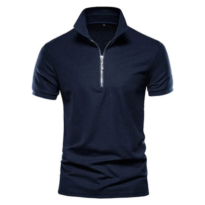 AIOPESON Men's Cotton Polo Shirt - Solid Color with Zipper Detail - Buy Center US