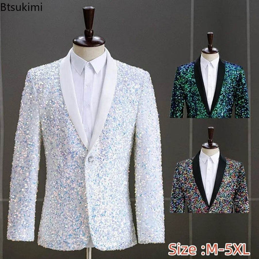 2025 Men's Sequins Suit Jacket - White Green Blazer for Weddings & Parties - Buy Center US