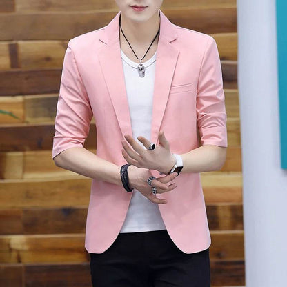 FAVOCENT Summer Silk Solid Color Blazer - 3/4 Sleeve Formal Suit for Men - Buy Center US