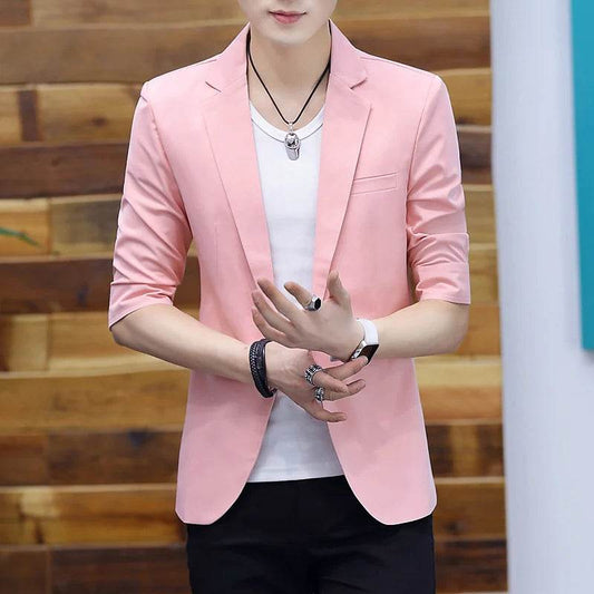 FAVOCENT Summer Silk Solid Color Blazer - 3/4 Sleeve Formal Suit for Men - Buy Center US