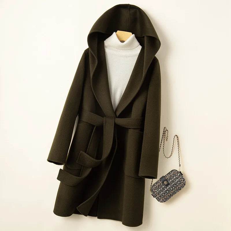 YUEYUAN Women’s Cashmere Hoodie Coat - Double-Sided Slimming Design - Buy Center US