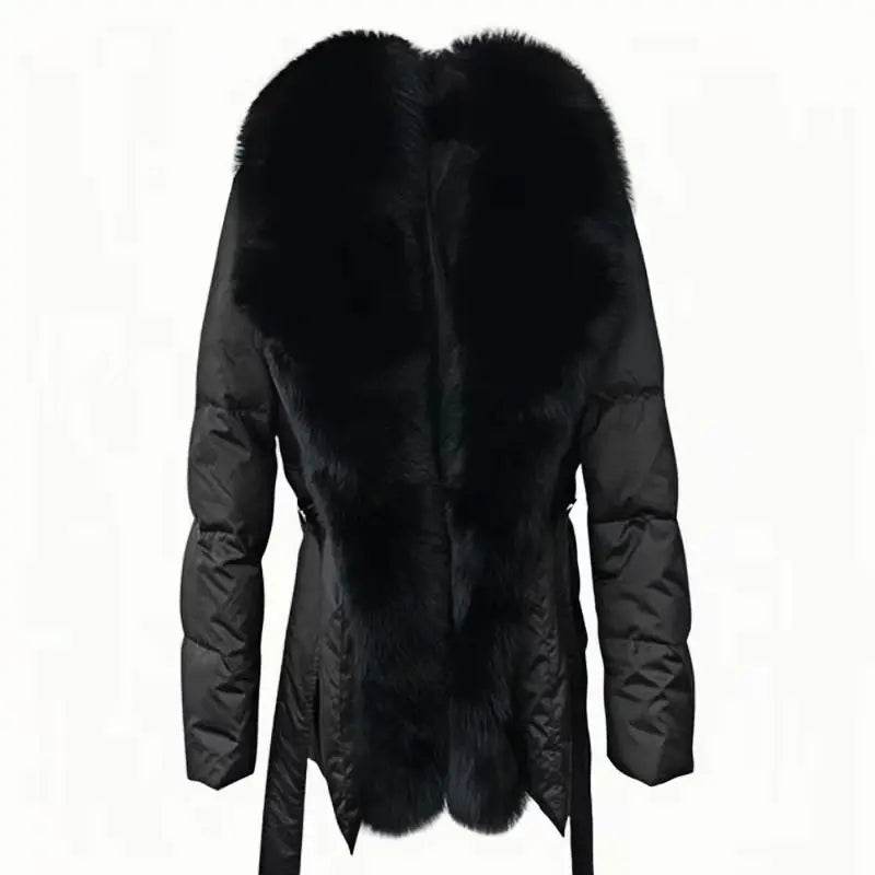 Women's Super Large Fox Collar Down Jacket - Winter 2024 Solid Black - Buy Center US