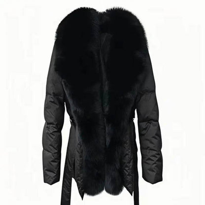 Women's Super Large Fox Collar Down Jacket - Winter 2024 Solid Black - Buy Center US