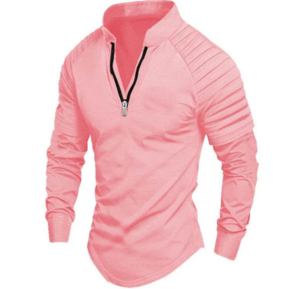 Men's Long Sleeve Polo Shirt - Casual Solid Color with Zipper Collar - Buy Center US