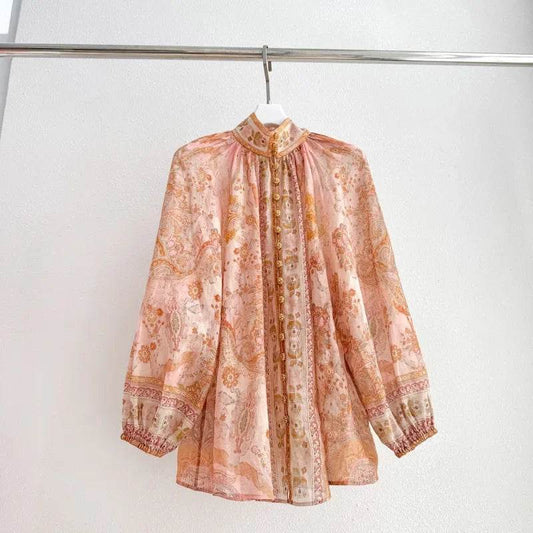 Vintage Floral Print Women’s Beach Set - Blouse & High Waist Shorts - Buy Center US