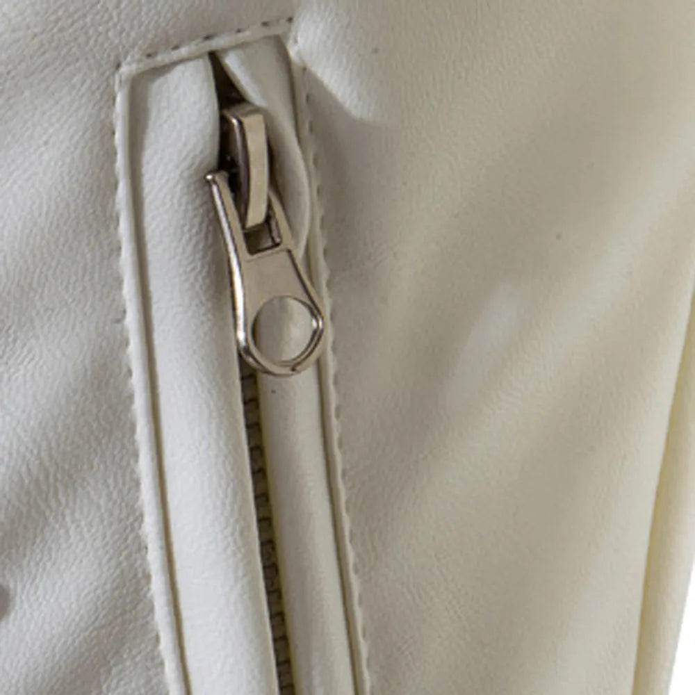 Slim Fit White PU Leather Jacket for Men - Casual Winter Coat - Buy Center US