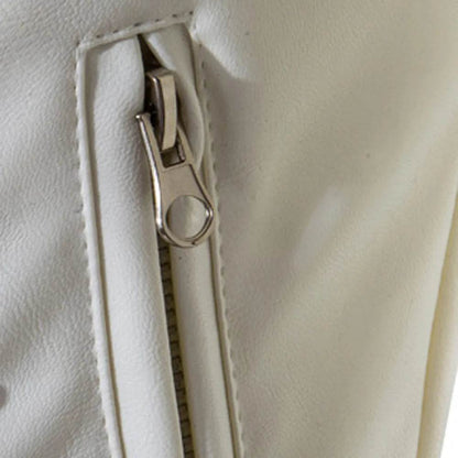 Slim Fit White PU Leather Jacket for Men - Casual Winter Coat - Buy Center US