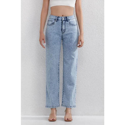 Women's Light Blue High Waisted Denim Jeans - Straight Leg Casual Style - Buy Center US