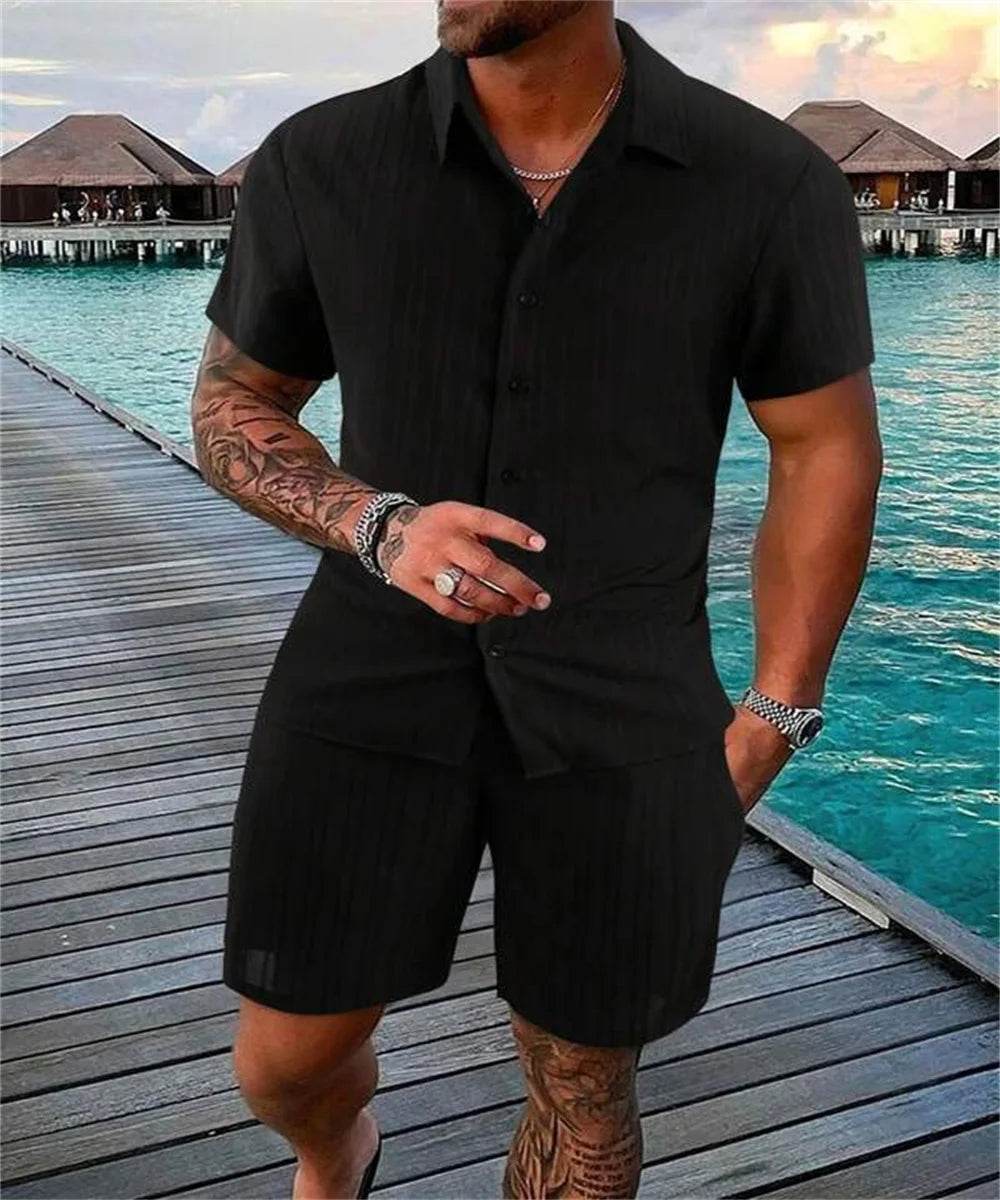 2024 Summer Men's Casual Beach Suit - Loose Fit Short Sleeve & Shorts - Buy Center US