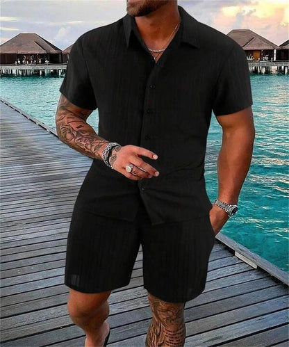 2024 Summer Men's Casual Beach Suit - Loose Fit Short Sleeve & Shorts - Buy Center US