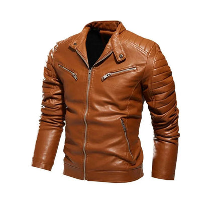 Men’s Yellow PU Leather Biker Jacket - Slim Fit Casual Zipper Coat - Buy Center US