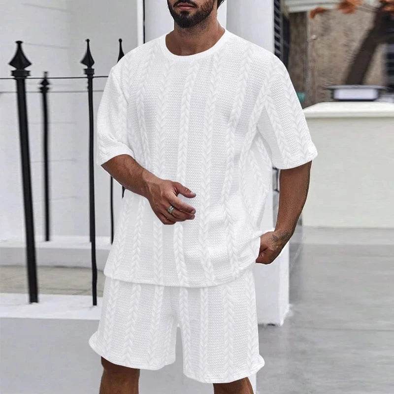 Men’s Casual Tracksuit Set - Solid Color Pullover T-Shirt & Shorts - Buy Center US