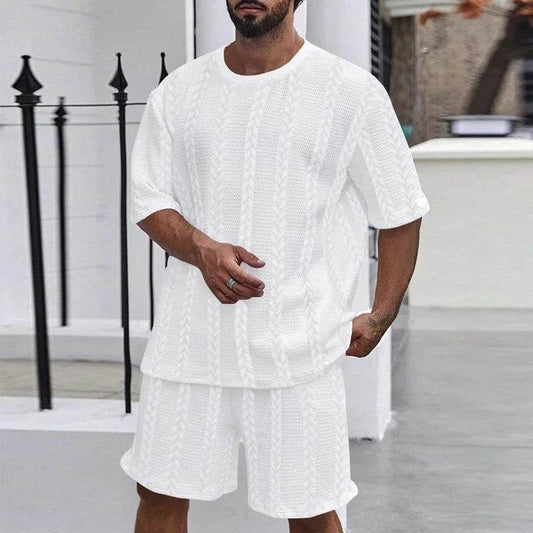Men’s Casual Tracksuit Set - Solid Color Pullover T-Shirt & Shorts - Buy Center US