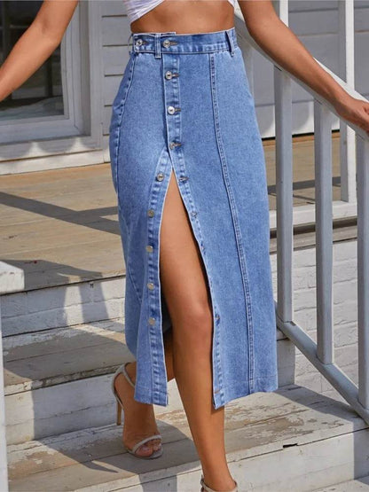 ILUKiss Casual High Quality Denim Maxi Skirt for Women - A-Line Style - Buy Center US