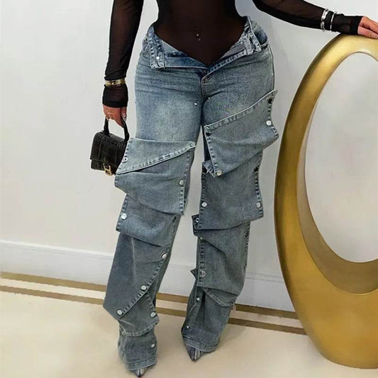 High Street Women’s Wide Leg Denim Pants - Cargo Cutout Style - Buy Center US