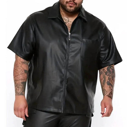 Men's Casual Oversized Leather Jacket - Short Sleeved Fashion Top - Buy Center US