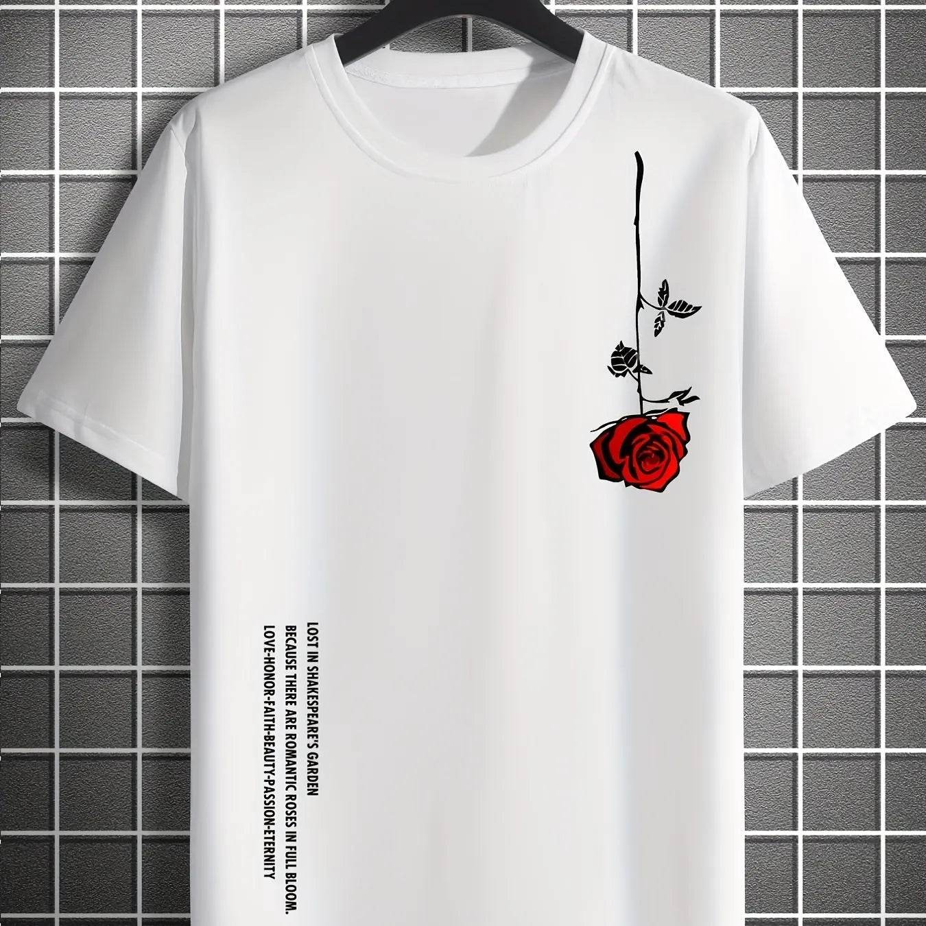 GUILAN Men's Casual Rose Print T-Shirt - 100% Cotton, Slim Fit Style - Buy Center US